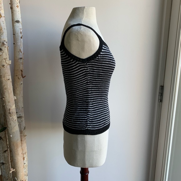 Silk Knit Crochet Tank Top Handmade by MACC Black + White Stripe - Picture 3 of 9